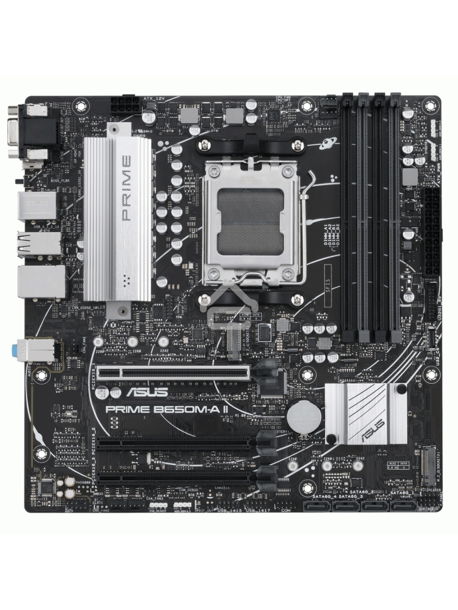 Материнская плата ASUS PRIME B650M-A II-CSM, AM5, AMD B650, 4xDDR5, 4xSATA, 2xM.2, 1xPCI-E 4.0 x16, 1x 2.5Gb LAN, 2xUSB-A 3.2 Gen 1, 2xUSB-A 3.2 Gen 2, 4xUSB 2.0, 1xDisplayPort, 1xHDMI, 1xVGA, 3x3.5 мм, 7.1, Micro-ATX