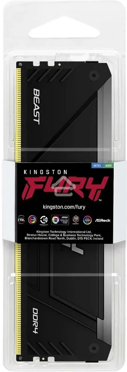 Оперативная память Kingston Fury Beast, DDR4, 8GB (1x8GB), 3200MHz, CL16, DIMM, с радиатором, RGB, черный