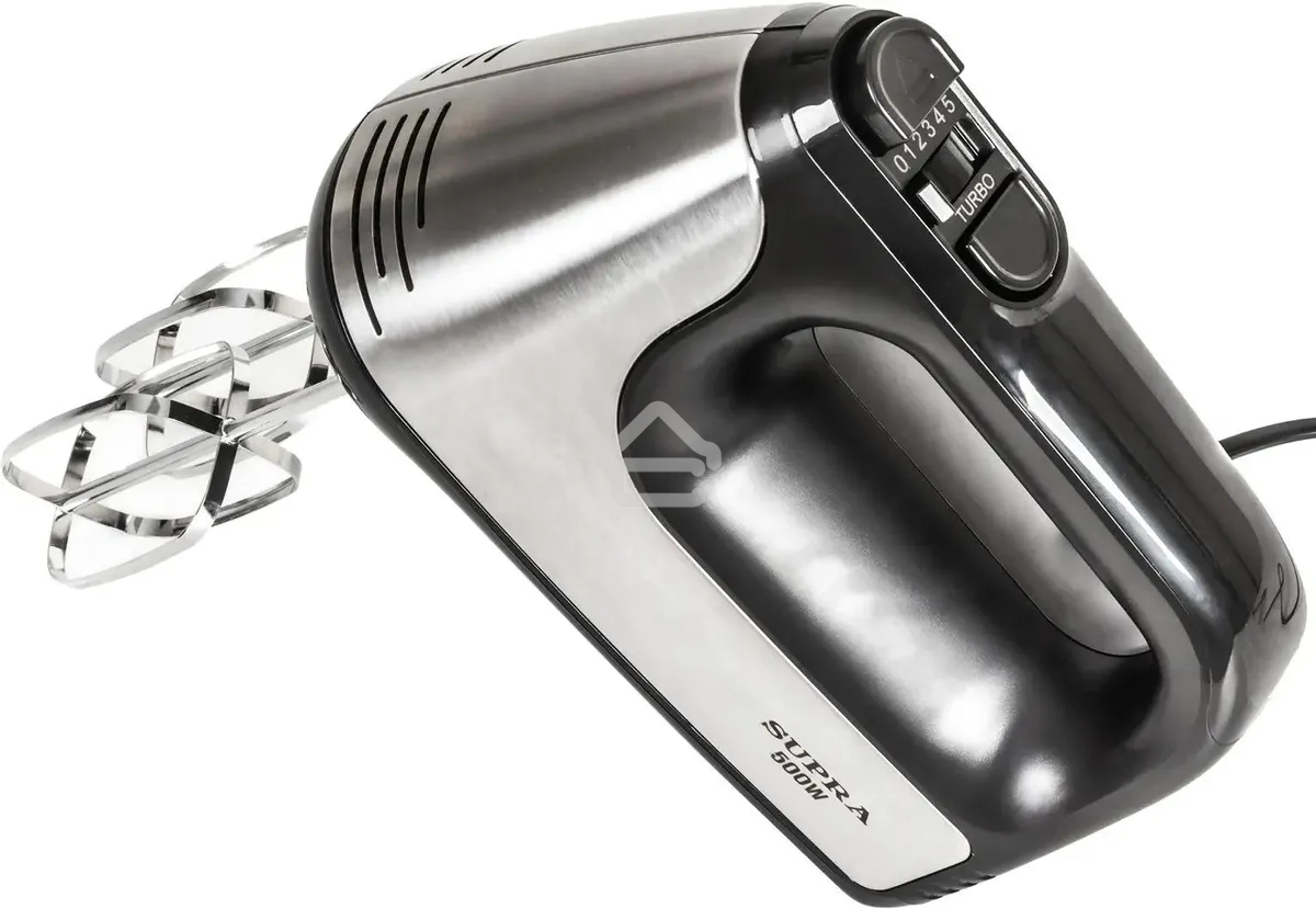 Миксер SUPRA MXS-591 500 Вт, 6 скоростей, режим Турбо, насадки для взбивания яиц и крема, насадки для замеса тяжелого теста, корпус металл/пластик, цвет:черный)