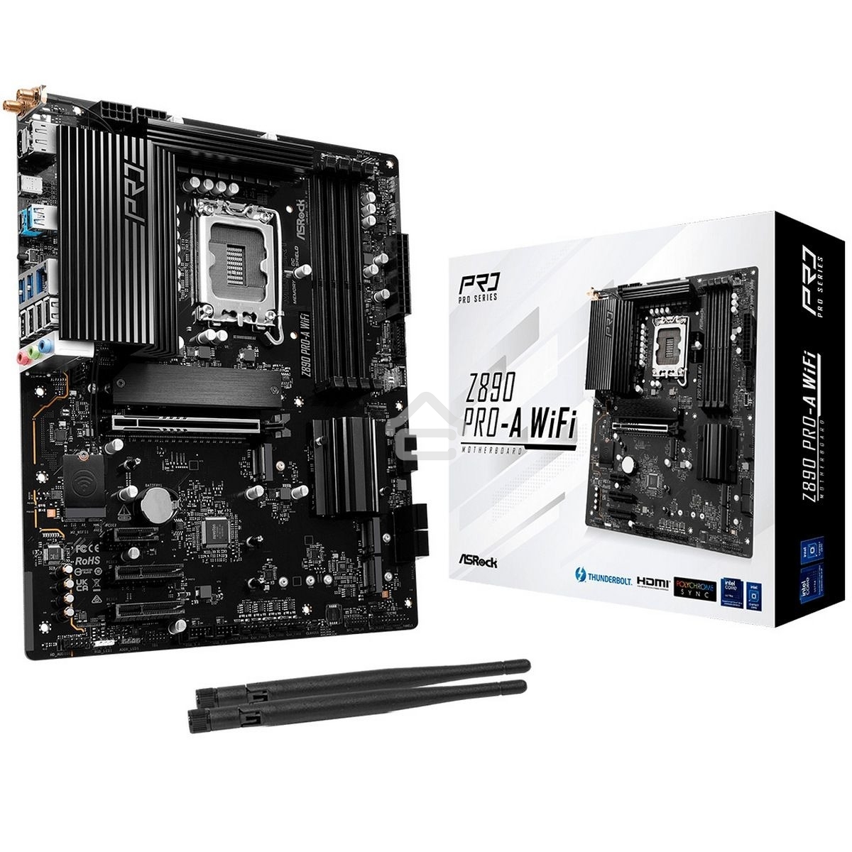 Материнская плата ASRock Z890 PRO-A WIFI, LGA 1851, Intel Z890, 4xDDR5, 4xSATA, 4xM.2, 1xPCIe 5.0 x16, 2xPCIe 4.0 x4, 1xPCIe 4.0 x1, 1xHDMI, 1xDP, 1xThunderbolt 4, 1x2.5Gb LAN, 4xUSB-A 3.2 Gen 1, 2xUSB-A 3.2 Gen 2, 1xUSB-C 3.2 Gen 2, 2xUSB-C Thunderbolt 4