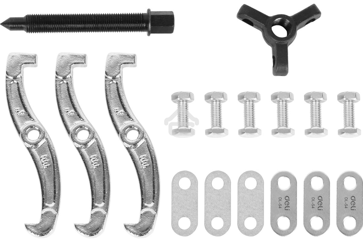 Съемник подшипников трехзахватный Deli DL-S4 100мм(рабочий ход болта), внешний диаметр 20-100мм, внутренний диаметр 40-90мм, сталь 45#