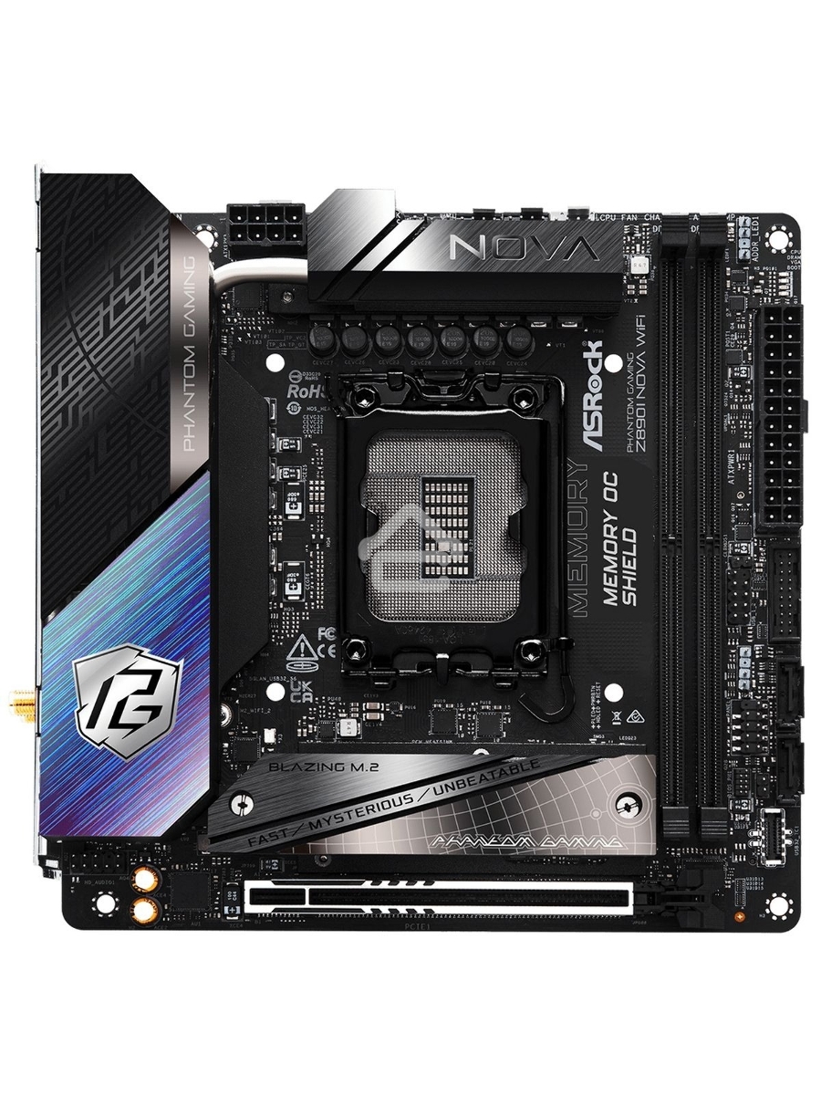 Материнская плата ASRock Z890I Nova WiFi, LGA 1851, Intel Z890, 2xDDR5, 2xSATA, 3xM.2, 1xPCIe 5.0 x16, 2xThunderbolt 4 Type-C, 6xUSB 3.2 Gen2, 2xUSB 3.2 Gen1, 2xUSB 2.0, 1xRJ-45, 1x5Gb LAN, 7.1, Mini-ITX
