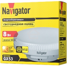 Лампа светодиодная Navigator NLL-GX53-8-230-2.7K 8 Вт таблетка 2700К теплый белый GX53 600 лм 220-240В