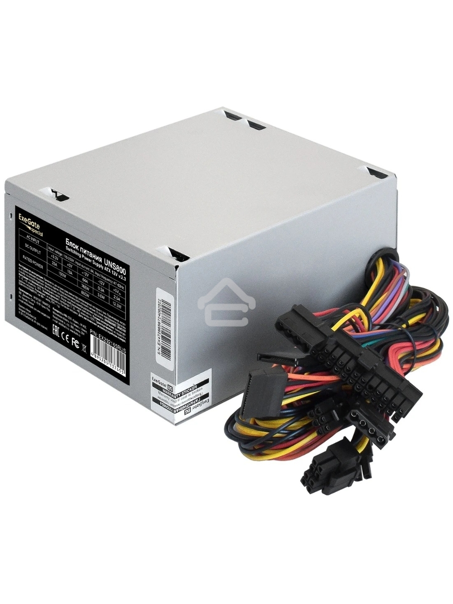 Блок питания ExeGate UNS800, 800W, (ATX, SC, 12cm fan, 24pin, 2x(4+4)pin, 2xPCI-E, 5xSATA, 3xIDE, кабель 220V 1,8м с защитой от выдергивания)