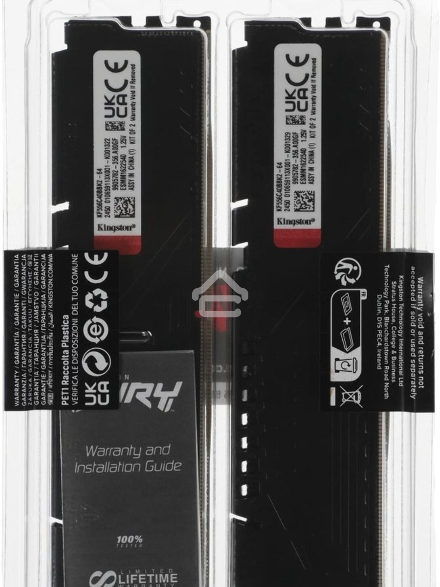 Оперативная память Kingston Fury Beast, DDR5, 64GB (2x32GB), 5600MHz, CL40, DIMM, радиатор, чёрный