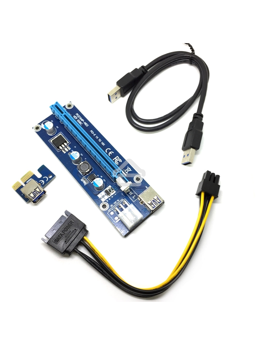Переходник/удлинитель Espada USB Riser card PCI-E x1 Male to PCI-E x16 Female с питанием 6Pin, EpciEkit, в комплекте кабель usb 3.0