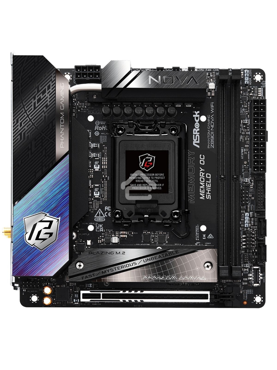 Материнская плата ASRock Z890I Nova WiFi, LGA 1851, Intel Z890, 2xDDR5, 2xSATA, 3xM.2, 1xPCIe 5.0 x16, 2xThunderbolt 4 Type-C, 6xUSB 3.2 Gen2, 2xUSB 3.2 Gen1, 2xUSB 2.0, 1xRJ-45, 1x5Gb LAN, 7.1, Mini-ITX