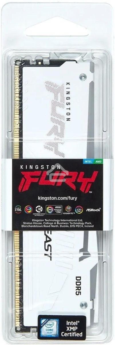 Оперативная память Kingston Fury Beast, DDR5, 32Gb (1x32Gb), 5600MHz, CL40, DIMM, с радиаторами, RGb, белый