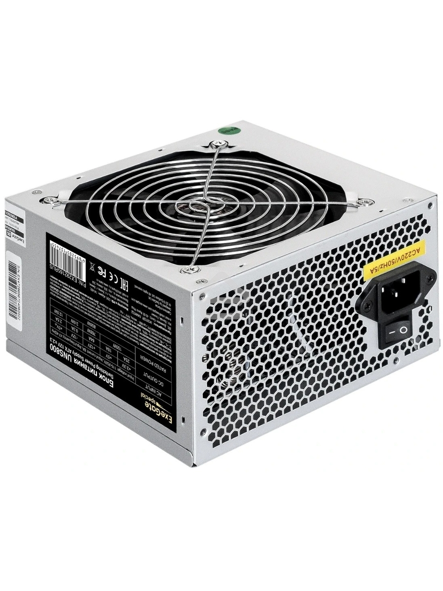 Блок питания ExeGate UNS800, 800W, (ATX, SC, 12cm fan, 24pin, 2x(4+4)pin, 2xPCI-E, 5xSATA, 3xIDE, кабель 220V 1,8м с защитой от выдергивания)