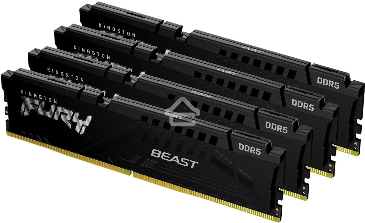 Оперативная память Kingston Fury Beast, DDR5, 64Gb (4x16GB), 6000MHz, CL40, DIMM, с радиаторами, черный