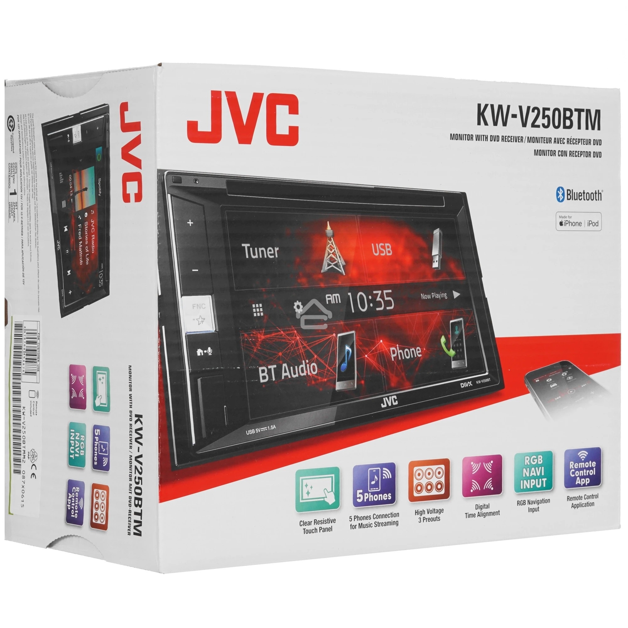 Автомагнитола CD DVD JVC KW-V250BTM 2DIN 4x50Вт