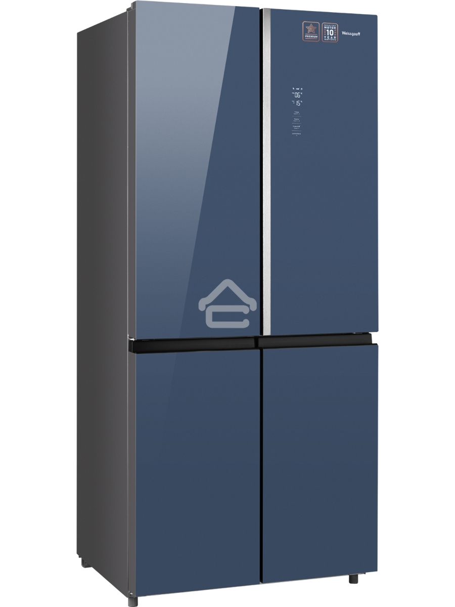 Холодильник Weissgauff WCD 590 NoFrost Inverter Premium Biofresh Blue Glass синий трёхкамерный 359/180 л морозилка снизу