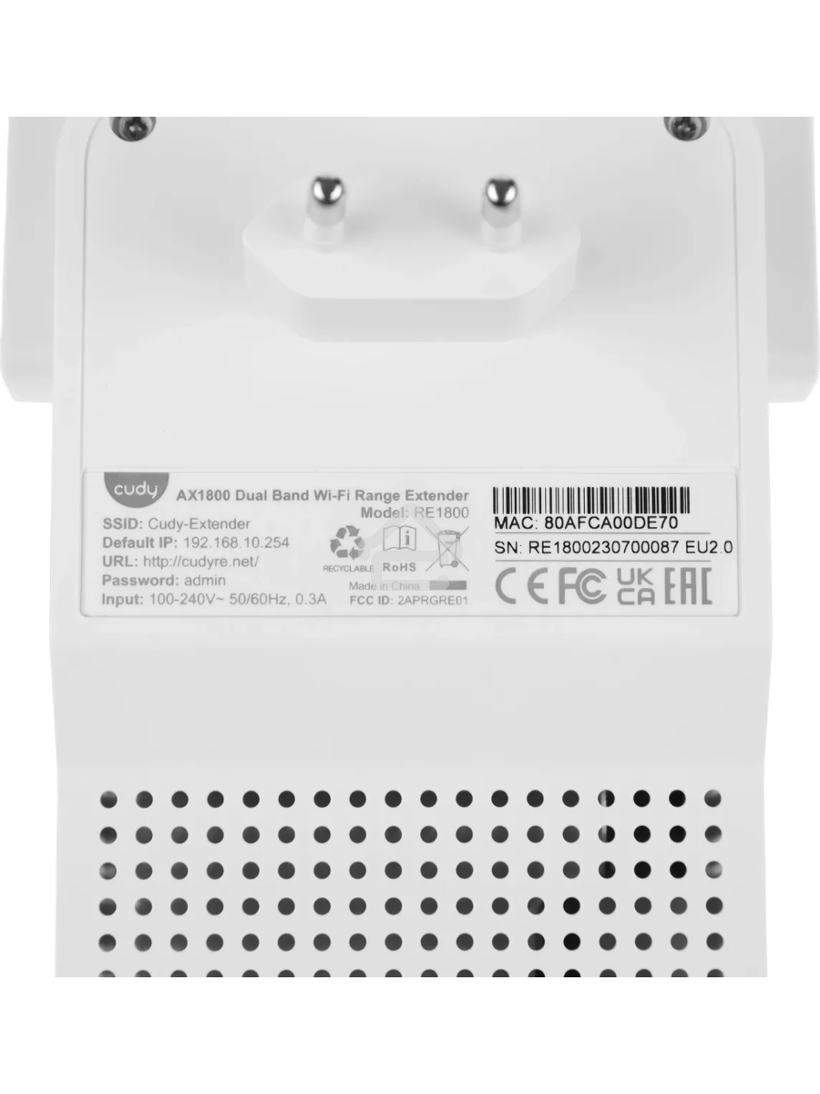Повторитель беспроводного сигнала Cudy RE1800 AX1800 10/100/1000BASE-TX/Wi-Fi белый