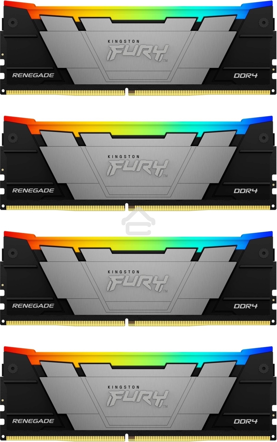 Оперативная память Kingston Fury Renegade, DDR4, 32Gb (4x8GB), 3200MHz, CL16, DIMM, с радиаторами, RGB, серебристый/черный