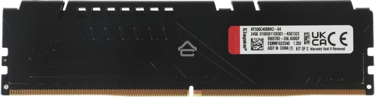 Оперативная память Kingston Fury Beast, DDR5, 64GB (2x32GB), 5600MHz, CL40, DIMM, радиатор, черный