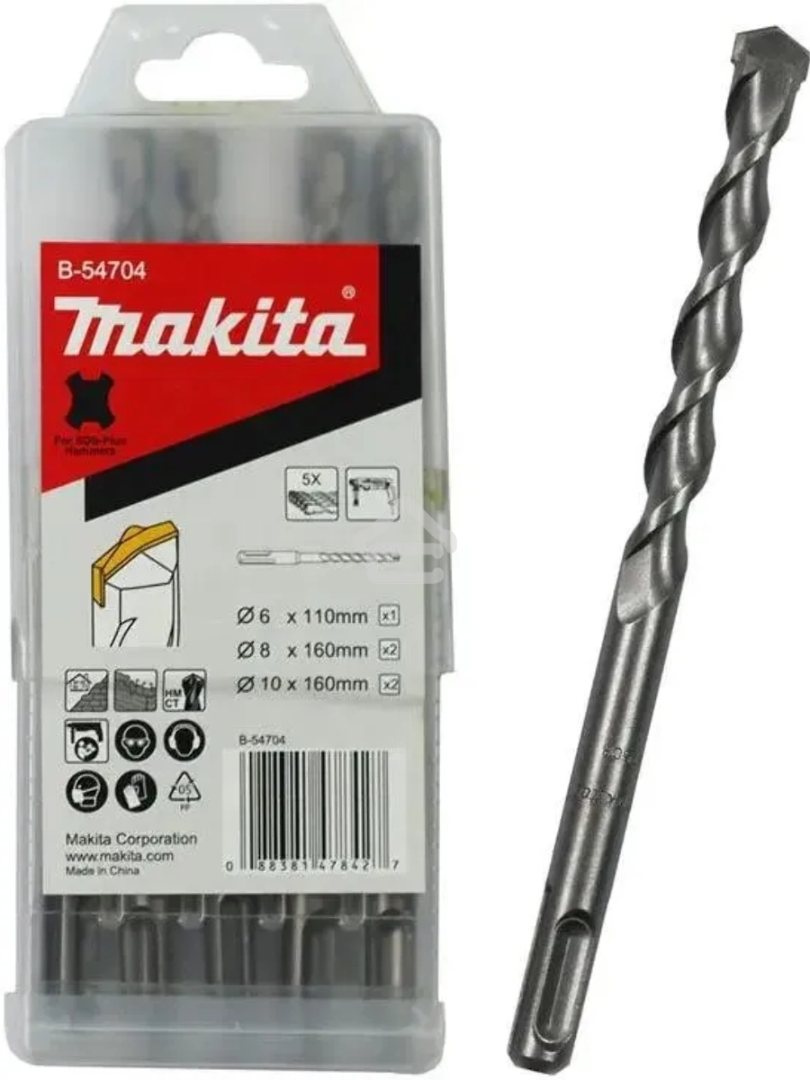 Перфоратор Makita HR2630 + набор буров B-54704 патрон:SDS-plus уд.:2.9Дж 800Вт (кейс в комплекте)