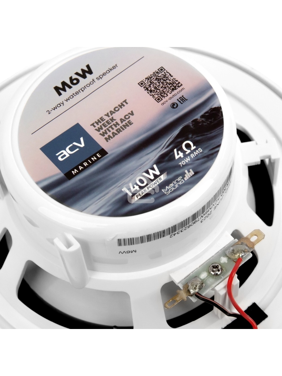 Колонки автомобильные ACV Marine M6 белый 70Вт 87дБ 16.5см (6 1/2дюйм) (ком.:2кол.) коаксиальные двухполосные