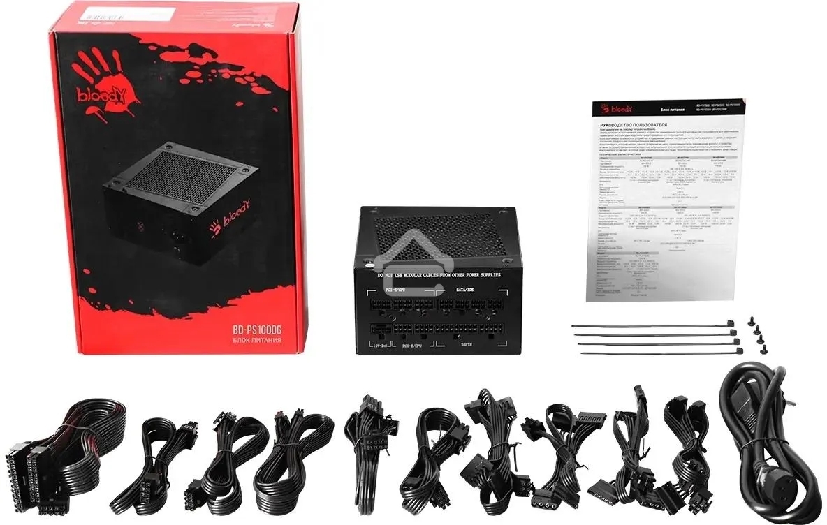 Блок питания Bloody BD-PS1250P, 1250 Вт, 80 PLUS Platinum, 140мм, модульный, черный
