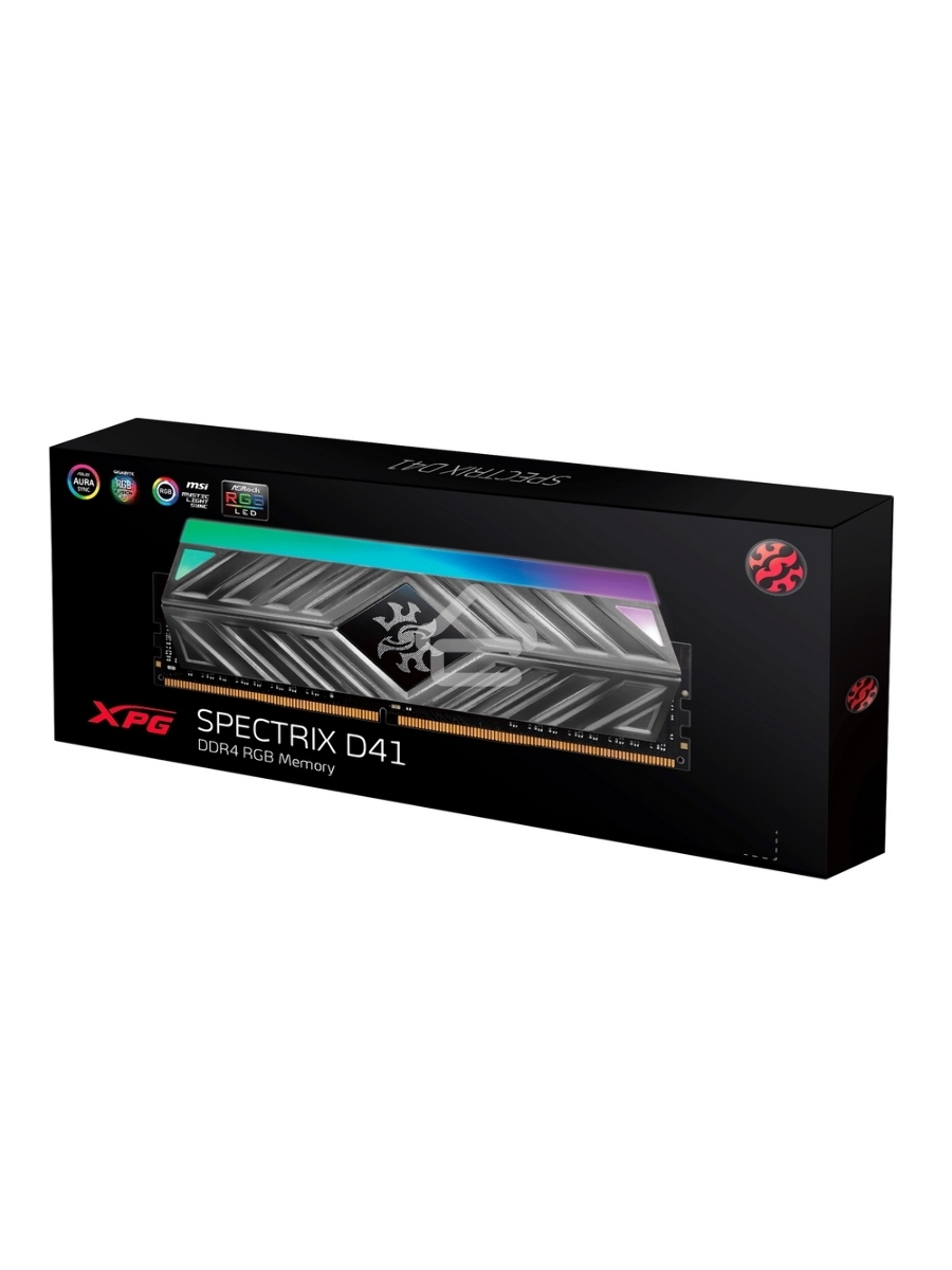 Оперативная память XPG Spectrix D41 RGB, DDR4, 16GB (1x16GB), 3200MHz, CL16, UDIMM, с радиатором, RGB, серый