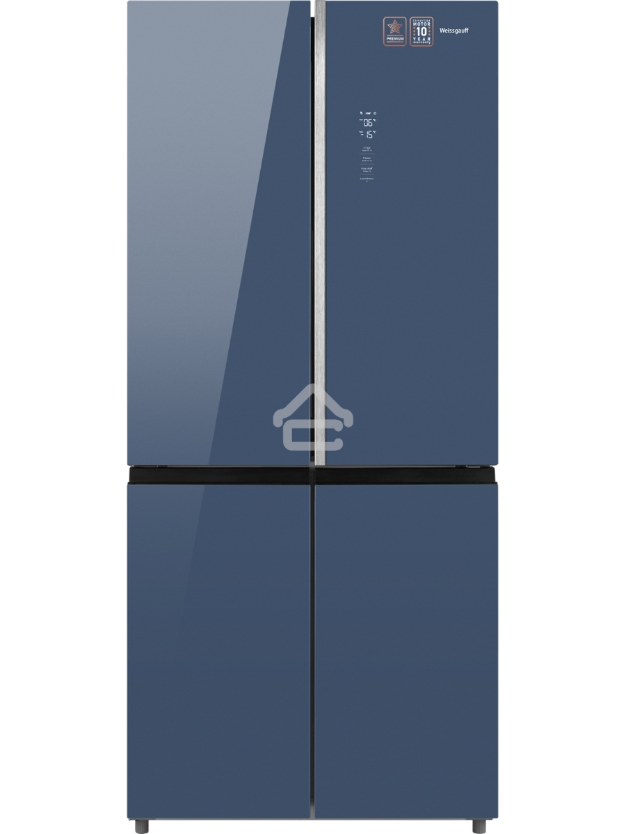 Холодильник Weissgauff WCD 590 NoFrost Inverter Premium Biofresh Blue Glass синий трёхкамерный 359/180 л морозилка снизу