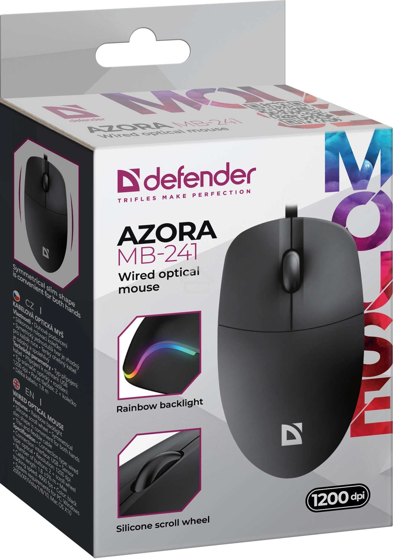 Мышь проводная Defender Azora MB-241 черный, 1200 dpi, USB, кнопки - 3