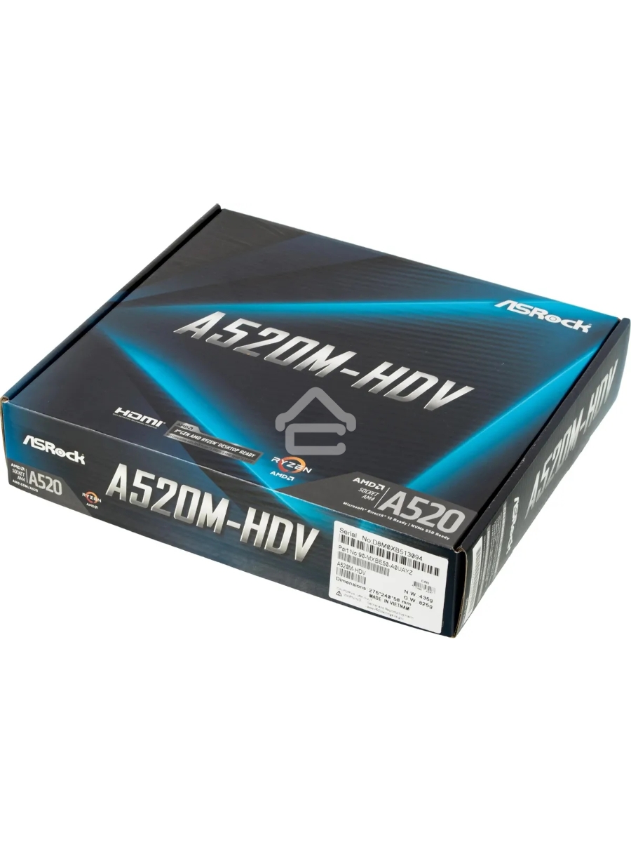 Материнская плата ASRock A520M-HDV, AM4, AMD A520, 2xDDR4, 4xSATA, 1xM.2, 1xPCIe 3.0 x16, 1xPCIe 3.0 x1, 1xDVI-D, 1xHDMI, 1xVGA, 1x 1Gb LAN, 3x3.5 мм, 7.1, mATX