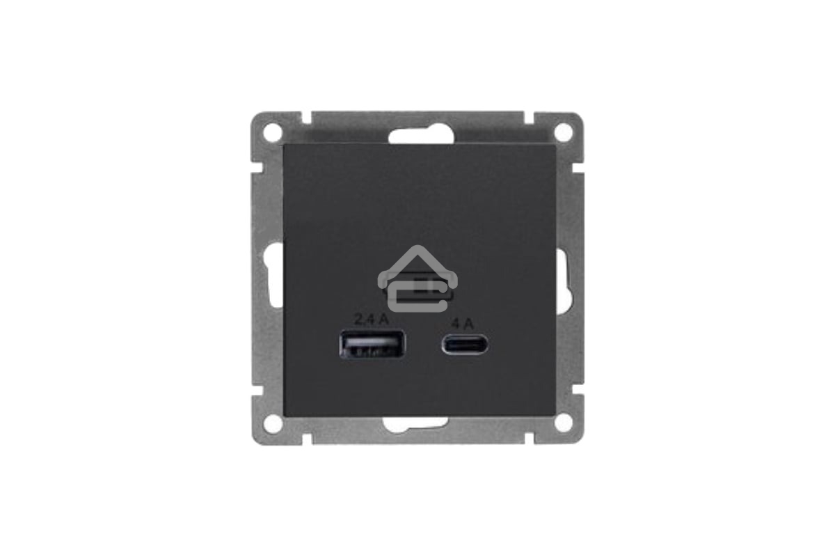 Розетка 2-м USB Universal СП Афина тип А+С 5В 1х2.4А 2х4А механизм графит А0059-Gr