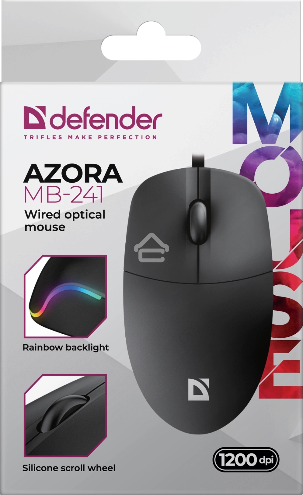 Мышь проводная Defender Azora MB-241 черный, 1200 dpi, USB, кнопки - 3