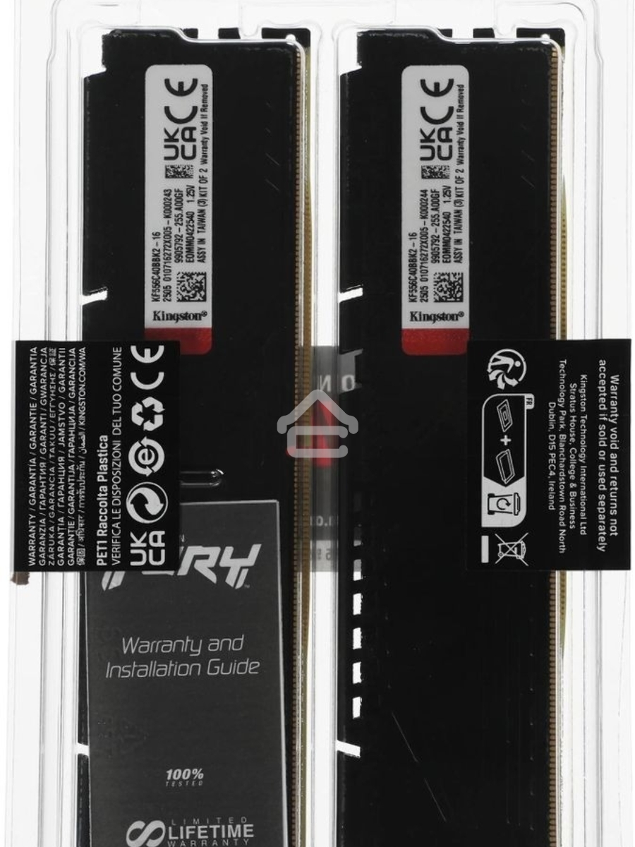 Оперативная память Kingston Fury Beast, DDR5, 16GB (2x8GB), 5600MHz, CL40, DIMM, с радиаторами, черный