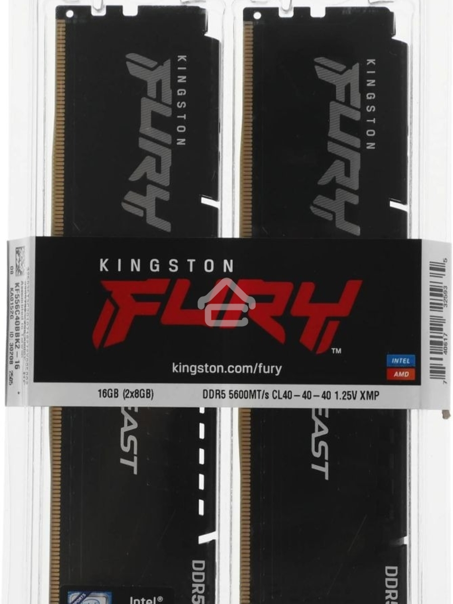 Оперативная память Kingston Fury Beast, DDR5, 16GB (2x8GB), 5600MHz, CL40, DIMM, с радиаторами, черный