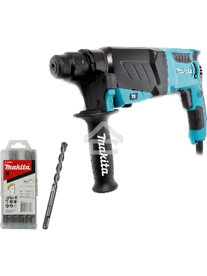 Перфоратор Makita HR2630 + набор буров B-54704 патрон:SDS-plus уд.:2.9Дж 800Вт (кейс в комплекте)