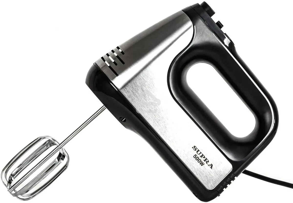 Миксер SUPRA MXS-591 500 Вт, 6 скоростей, режим Турбо, насадки для взбивания яиц и крема, насадки для замеса тяжелого теста, корпус металл/пластик, цвет:черный)
