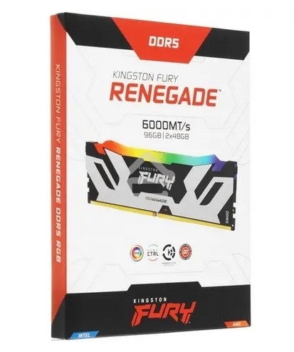Оперативная память Kingston Fury Renegade, DDR5, 96Gb (2x48GB), 6000MHz, CL32, DIMM, с радиаторами, cеребристый/черный