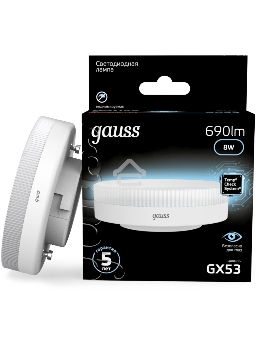 Лампа светодиодная Gauss 8Вт цок.:GX53 таблетка 220B св.свеч.бел.нейт. Tablet (упак.:10шт) (108008208)