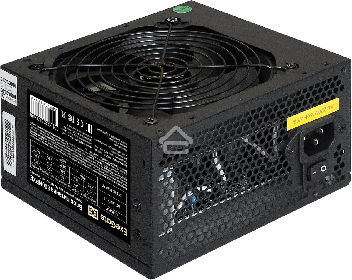 Блок питания ExeGate 800NPXE, 800W, (ATX, PPFC, PC, 12cm fan, 24pin, (4+4)pin, 2xPCI-E, 5xSATA, 3xIDE, черный, кабель 220V в комплекте 1,8м)