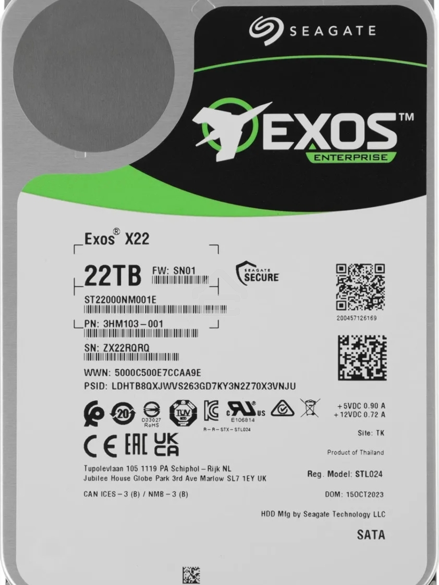 Жесткий диск Seagate HDD Exos X22 ST22000NM001E 22TB 7200rpm SATA-III 512Mb 3.5