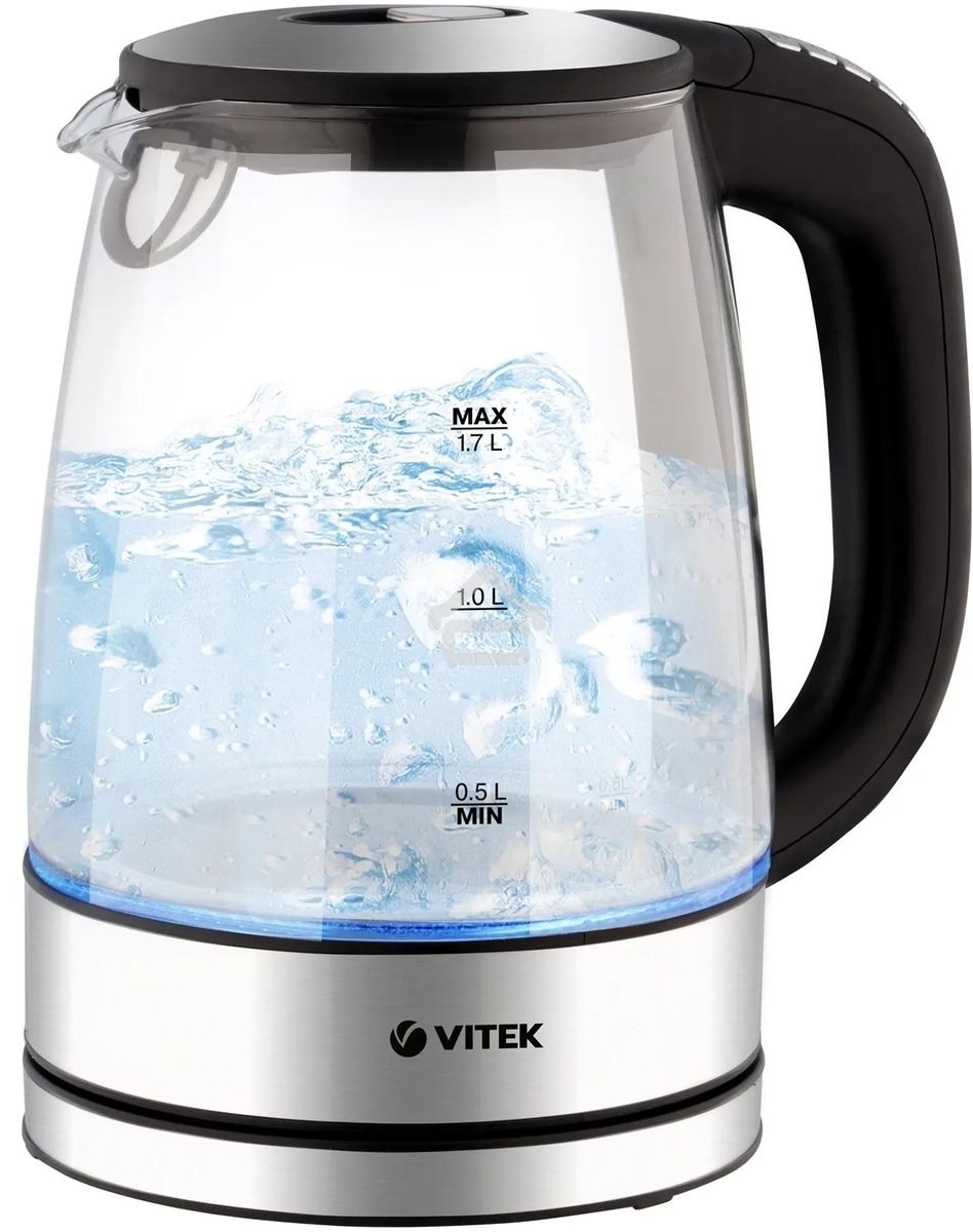 Чайник электрический Vitek VT-8828 1.7 л, 2200 Вт, серебристый корпус: стекло/металл