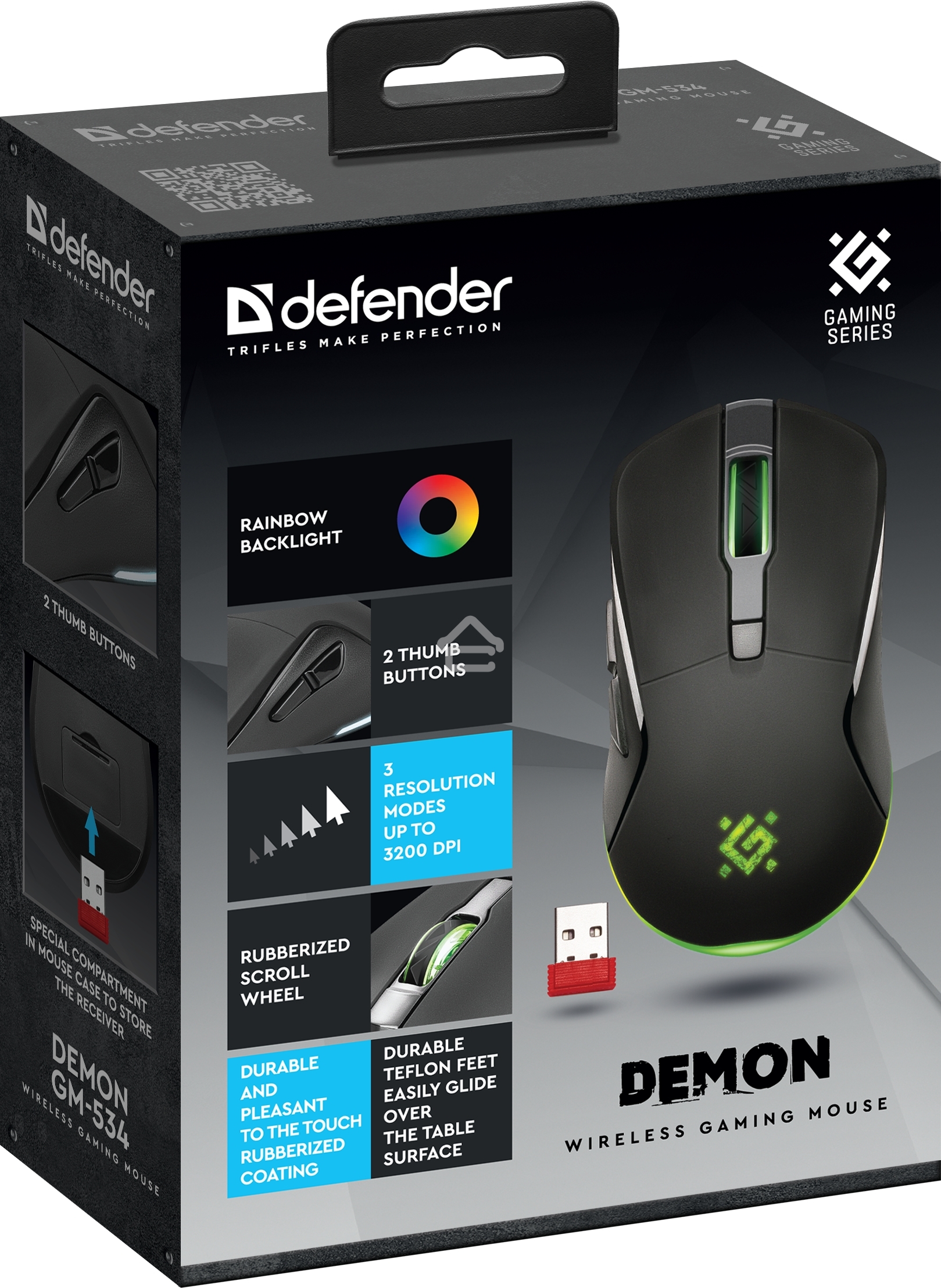 Мышь беспроводная Defender Demon GM-534 черный, 3200 dpi, радиоканал, USB, кнопки - 6
