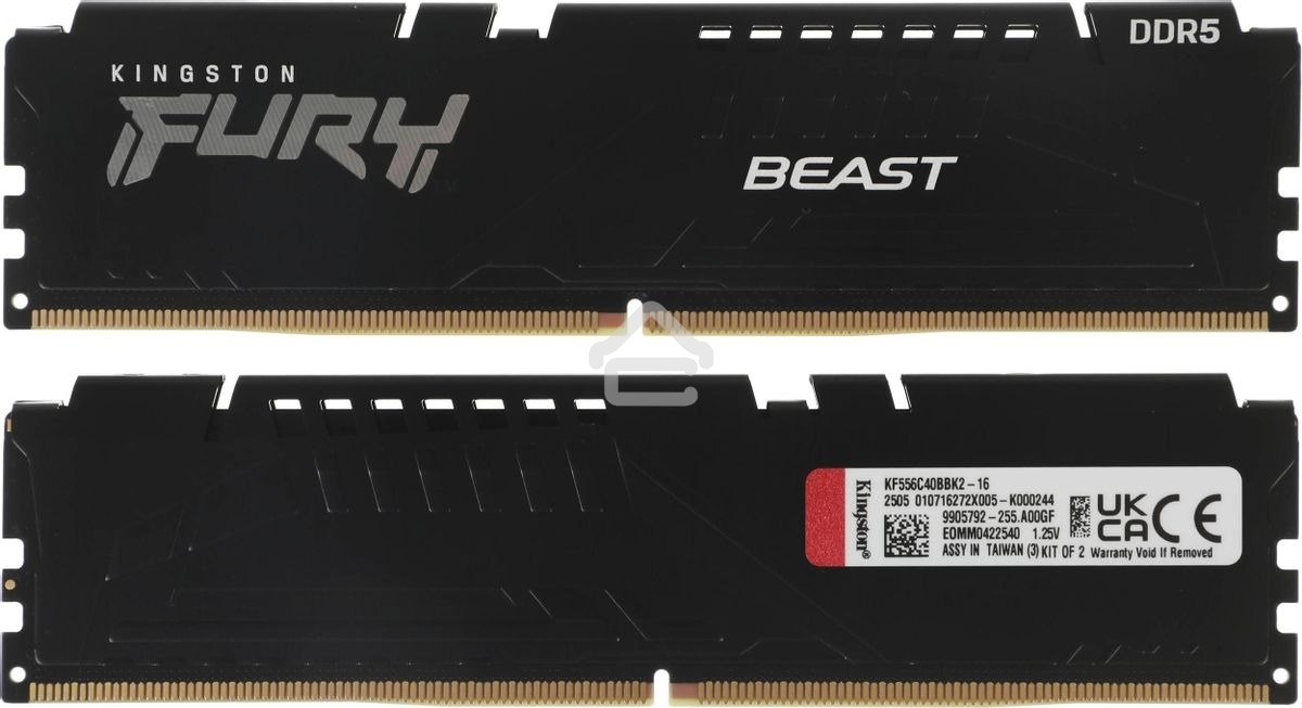 Оперативная память Kingston Fury Beast, DDR5, 16GB (2x8GB), 5600MHz, CL40, DIMM, с радиаторами, черный