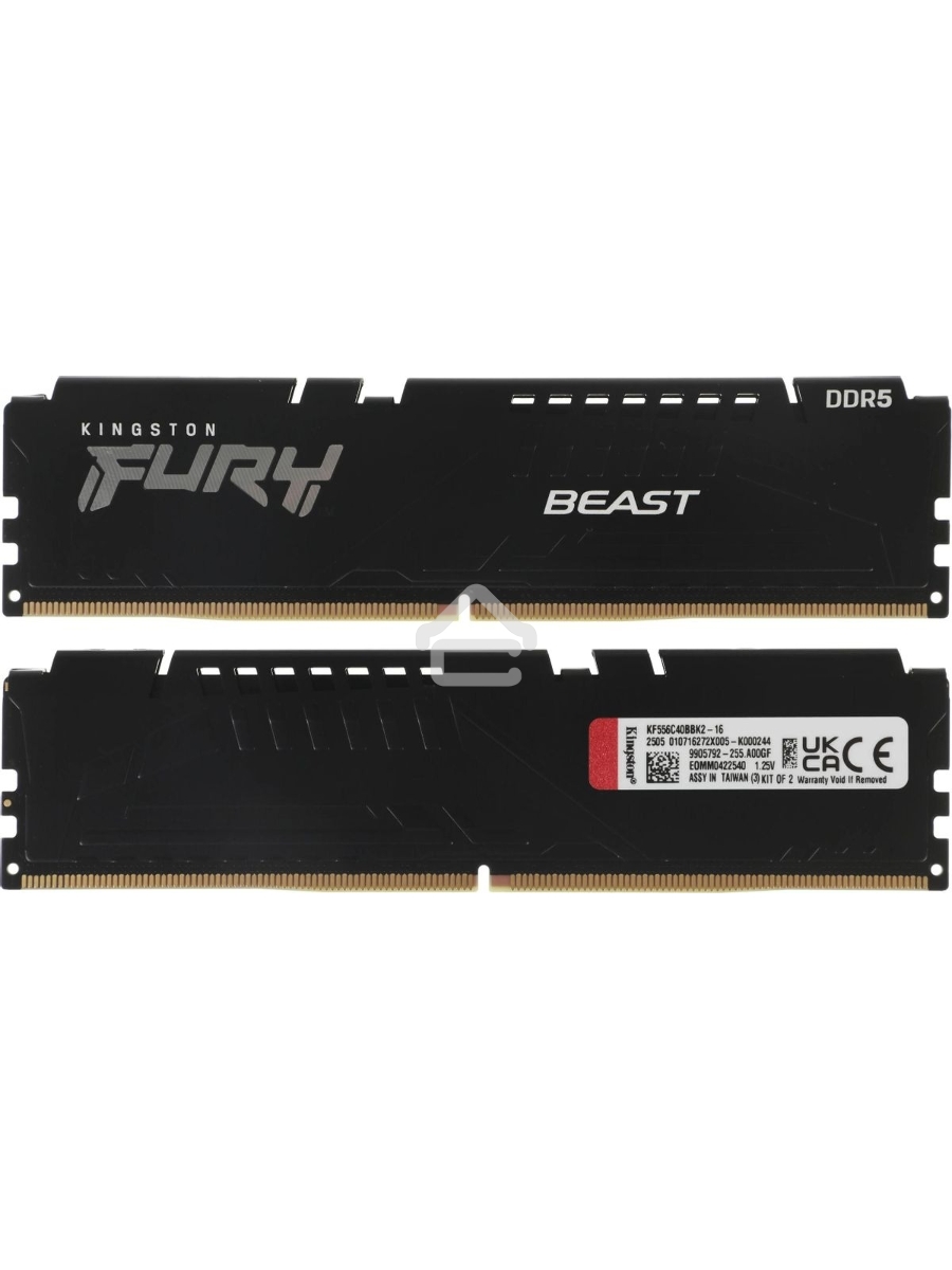 Оперативная память Kingston Fury Beast, DDR5, 16GB (2x8GB), 5600MHz, CL40, DIMM, с радиаторами, черный