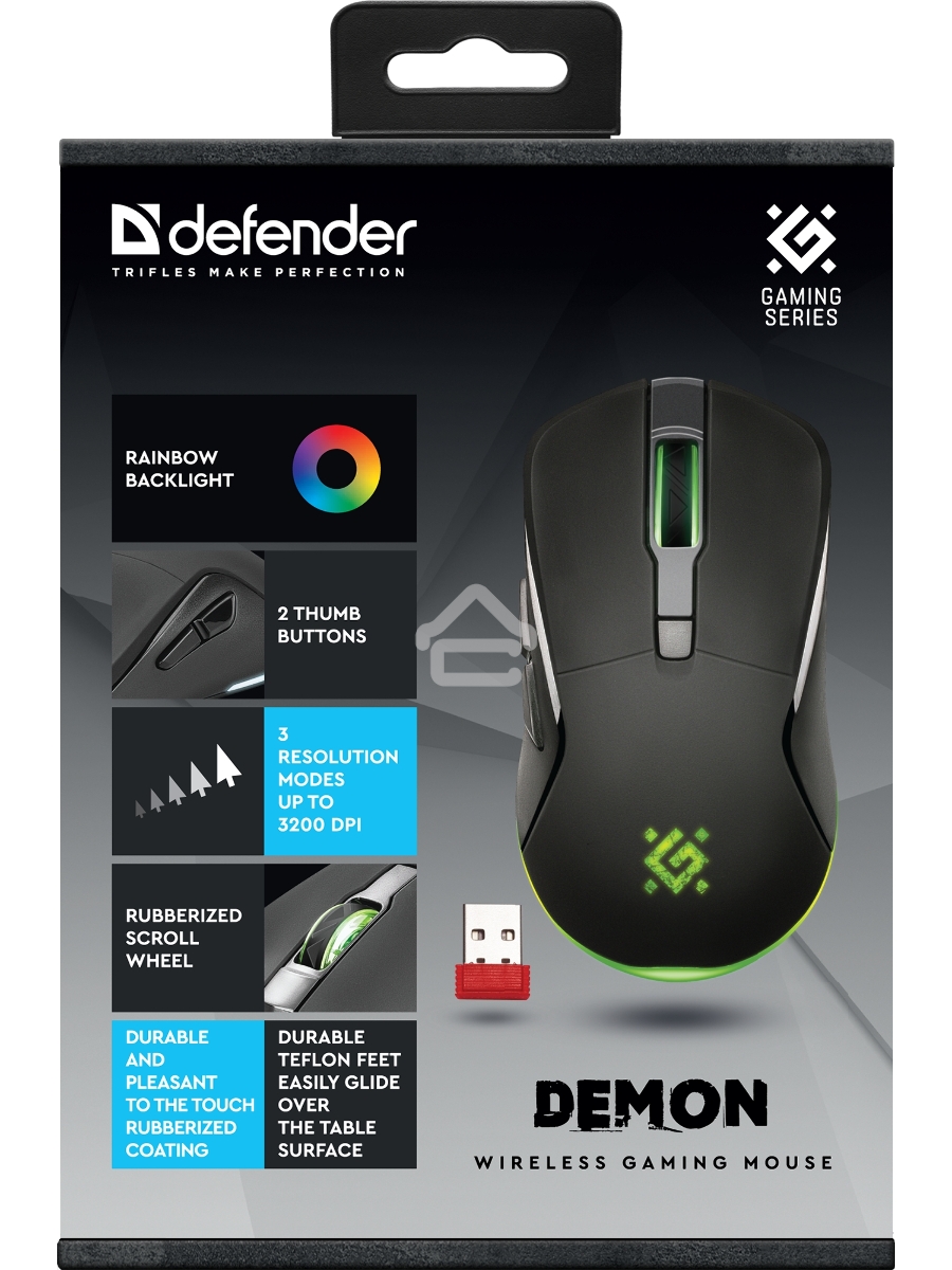 Мышь беспроводная Defender Demon GM-534 черный, 3200 dpi, радиоканал, USB, кнопки - 6