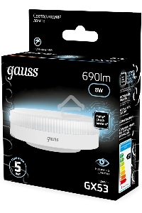 Лампа светодиодная Gauss 8Вт цок.:GX53 таблетка 220B св.свеч.бел.нейт. Tablet (упак.:10шт) (108008208)