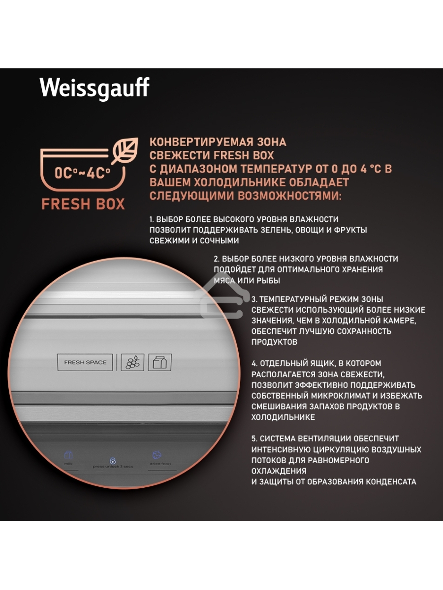 Холодильник Weissgauff WCD 590 NoFrost Inverter Premium Biofresh Blue Glass синий трёхкамерный 359/180 л морозилка снизу