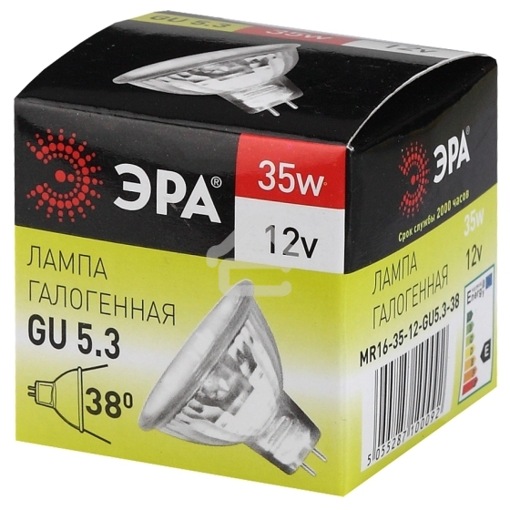 Лампа галогенная 35Вт 12В GU5.3 MR16 C0027355 ЭРА
