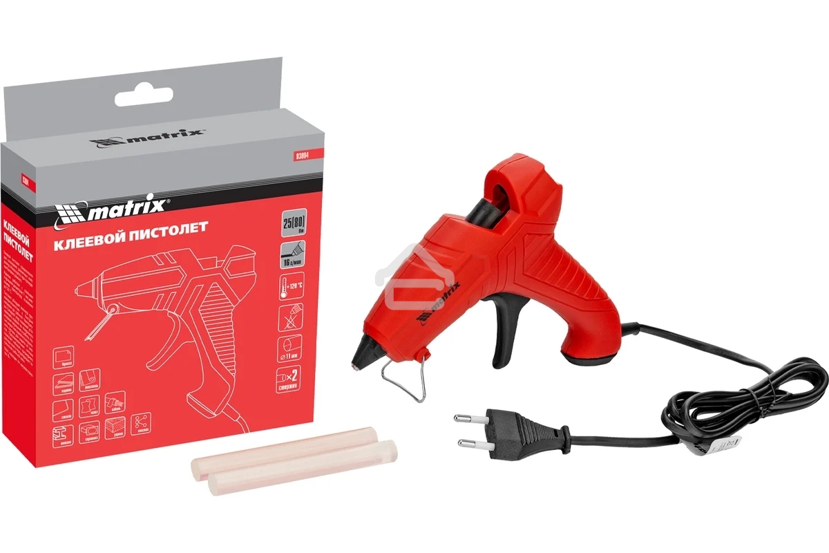 Клеевой пистолет Matrix, 11 мм, 25 (80) Вт, 16 г/мин