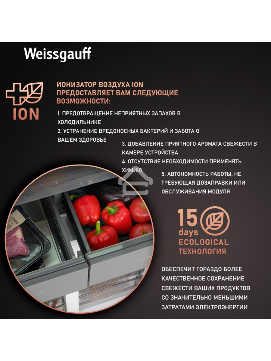 Холодильник Weissgauff WCD 590 NoFrost Inverter Premium Biofresh Blue Glass синий трёхкамерный 359/180 л морозилка снизу