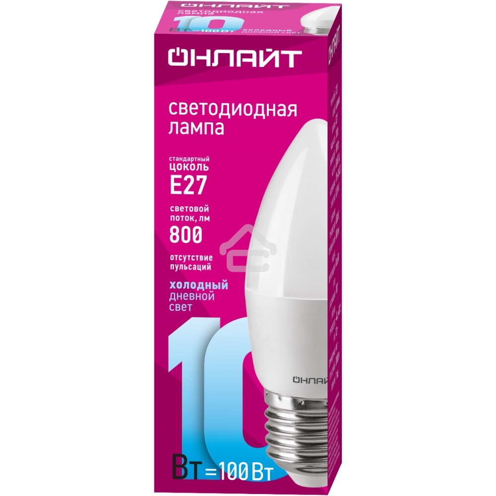 Лампа светодиодная ОНЛАЙТ 61961 OLL-C37-10-230-6.5K-E27-FR