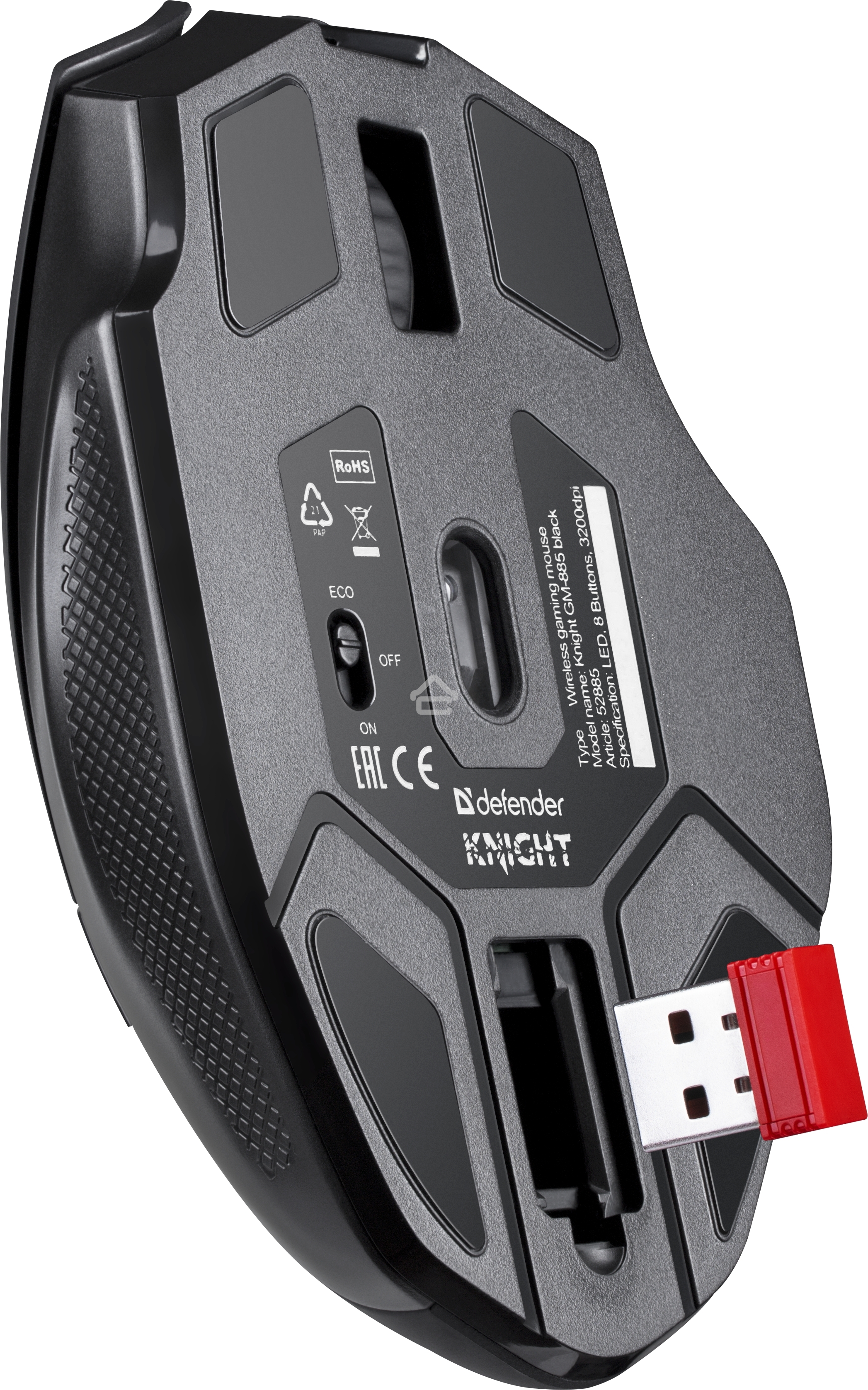 Мышь беспроводная Defender Knight GM-885 черный, 3200 dpi, радиоканал, USB, кнопки - 8
