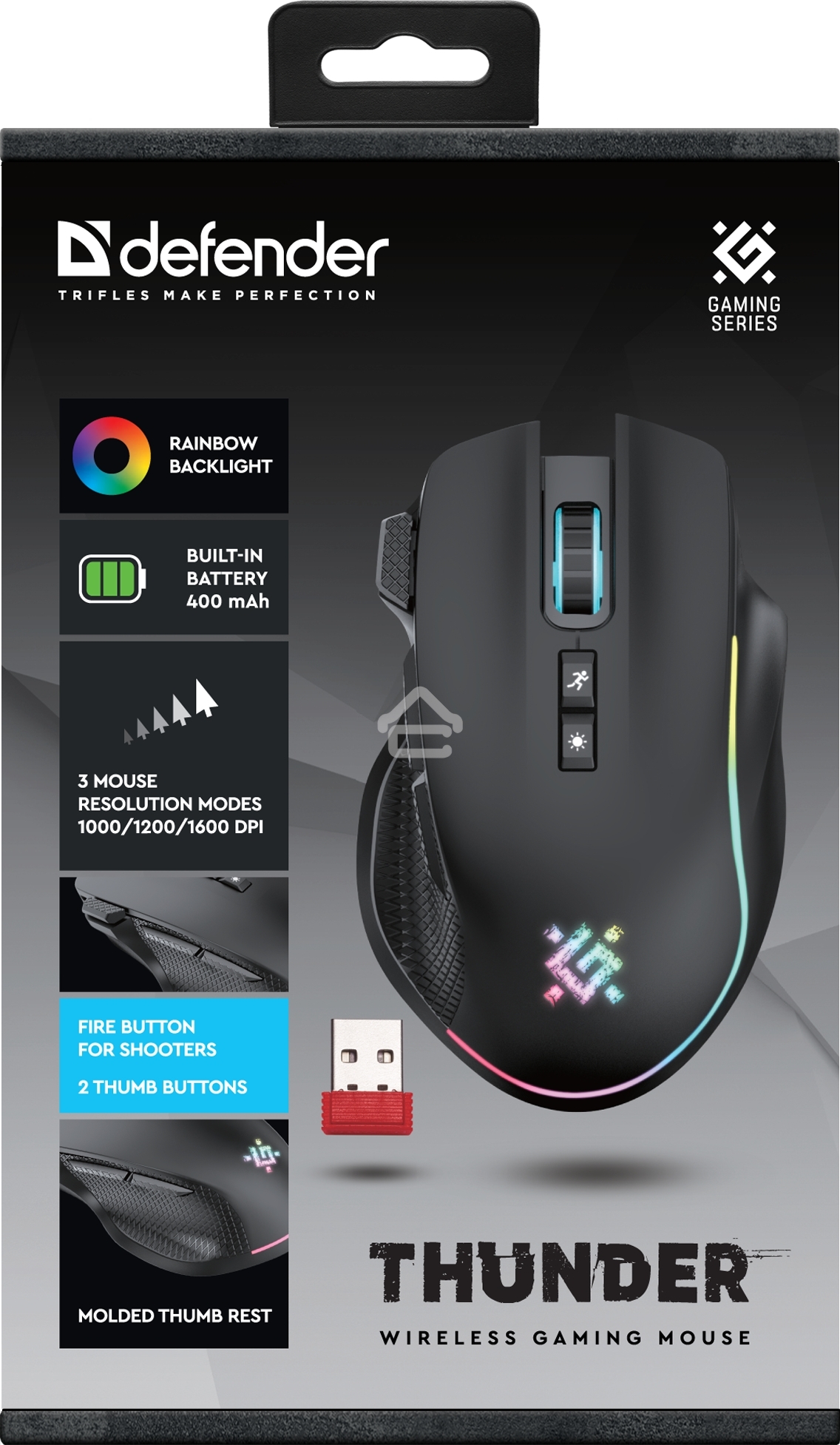 Мышь беспроводная Defender Thunder GM-213 черный, 1600 dpi, радиоканал, USB, кнопки - 8