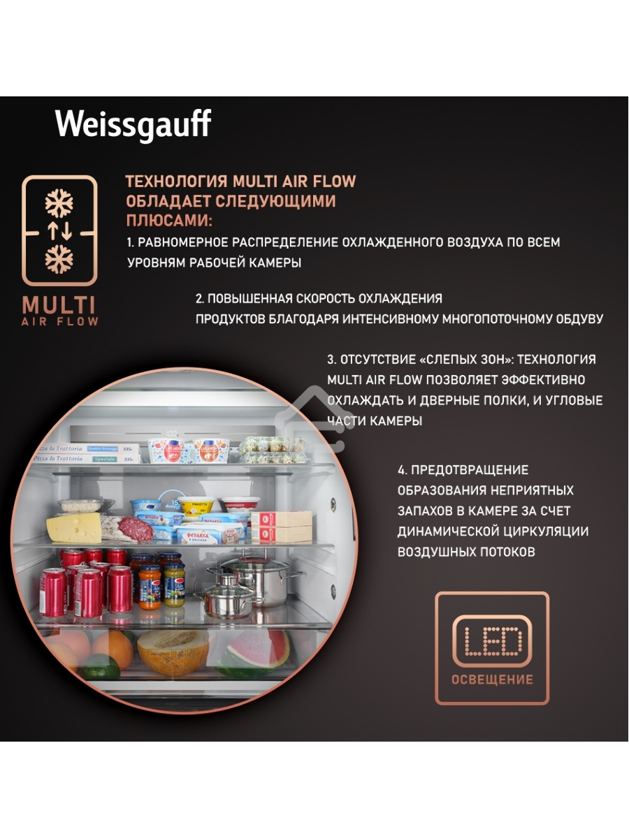 Холодильник Weissgauff WCD 590 NoFrost Inverter Premium Biofresh Blue Glass синий трёхкамерный 359/180 л морозилка снизу
